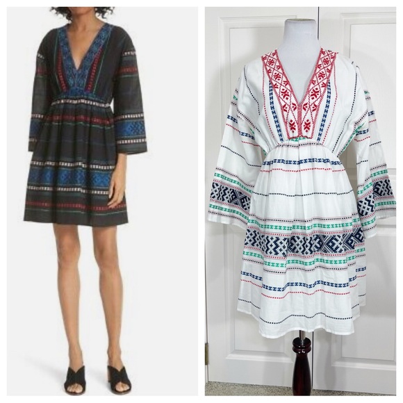 Joie Dresses & Skirts - Joie Mini Dress Sada Embroidered white Fit N Flare Bell Sleeve